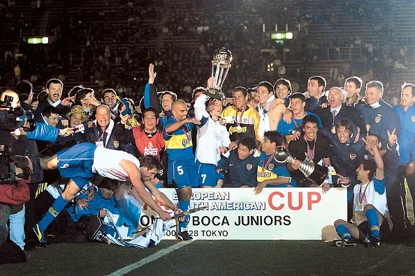 Postal de la histórica consagración de Boca en la final de la Intercontinental de 2000 ante Real Madrid.