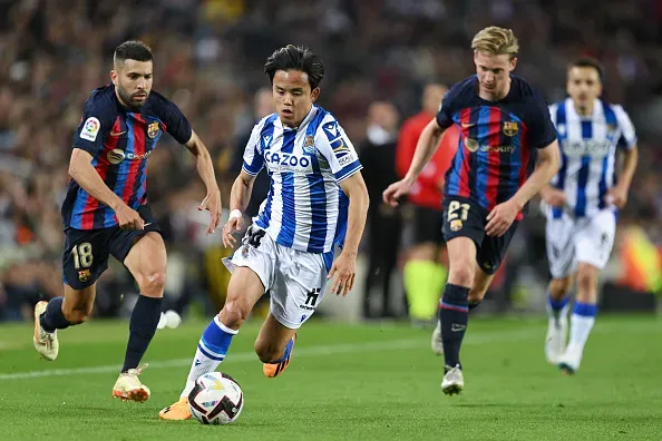 Acción de juego entre Barcelona y Real Sociedad. Getty.