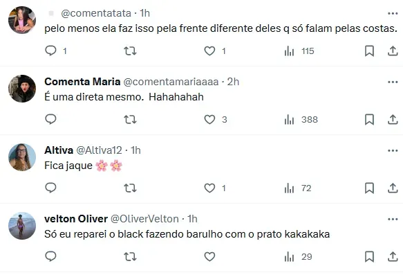 Foto: X/Comentatata, Comenta Maria, Altiva e Velton Oliver