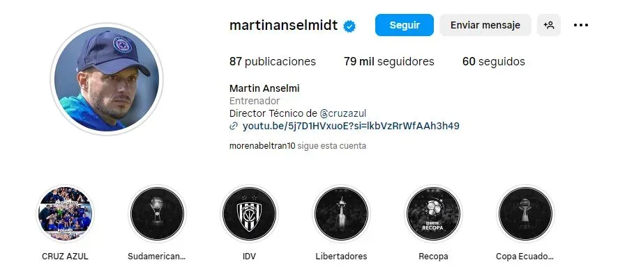 El selecto grupo de seguidos de Martín Anselmi en Instagram (Instagram)
