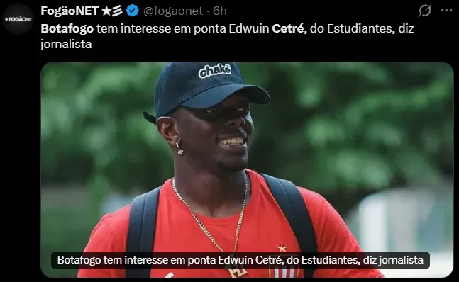 En Brasil, Argentina y Colombia mencionan a Cetré en el radar de Botafogo. (X @fogaonet)