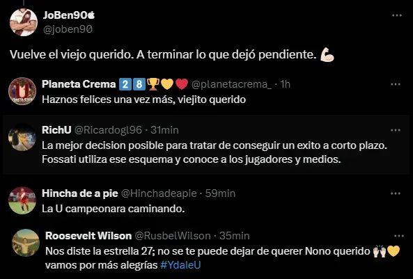 Hinchas felices con la vuelta de Jorge Fossati (Foto: X).