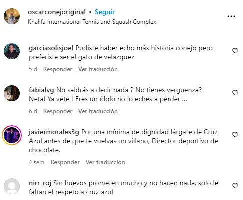 Reacciones en IG a una publicación del Conejo Pérez