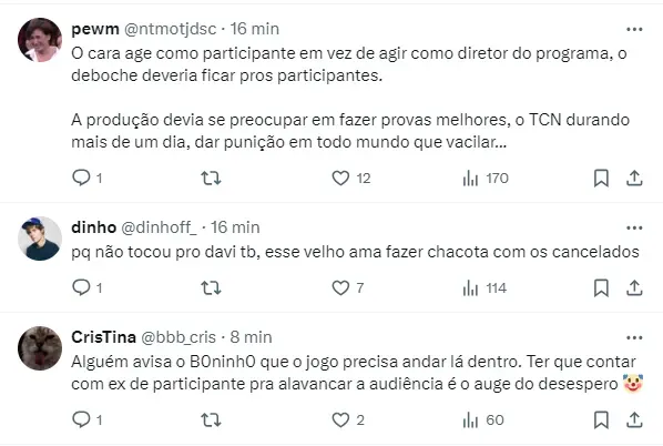 Internautas comentam atitude de Boninho – Foto: Twitter