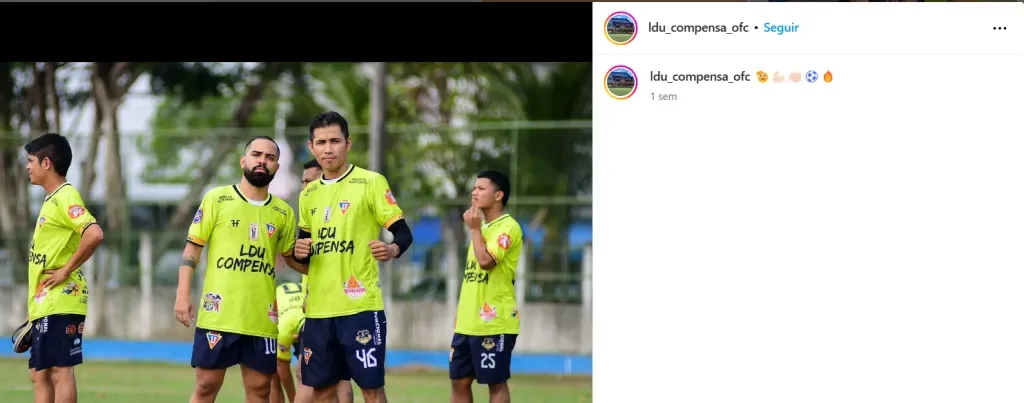 El equipo brasileño también usa los colores de Liga de Quito en sus uniformes, además del escudo con las 4 estrellas internacionales, que seguramente actualizarán a cinco. (Captura de pantalla: @ldu_compensa_ofc)