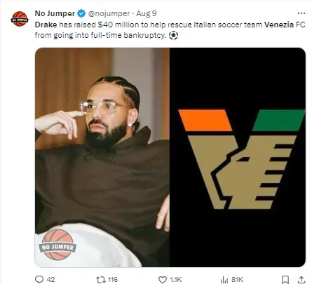 Canadian company Venezia avoided bankruptcy thanks to Drake