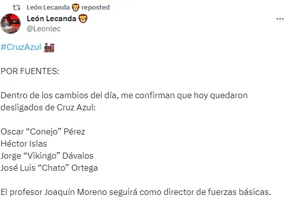 Publicación de León Lecanda en X