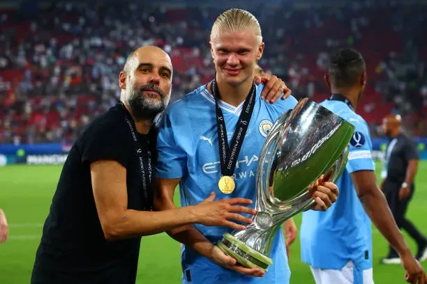 Guardiola y Haaland han ganado el trébol con el Manchester City en esta temporada. (Photo by Chris Brunskill/Fantasista/Getty Images)