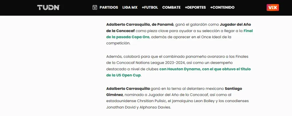 TUDN México sobre Adalberto Carrasquilla