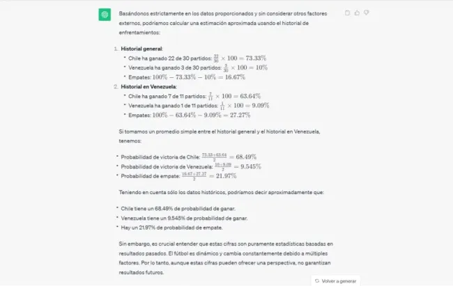 Proyección de Chile vs. Venezuela según ChatGPT (Captura)