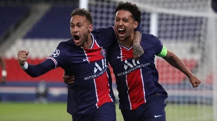 Neymar e Marquinhos comemoram gol pelo PSG (Foto: Getty Images)