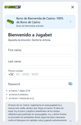 pamtalla donde se pone el código promocional Jugabet