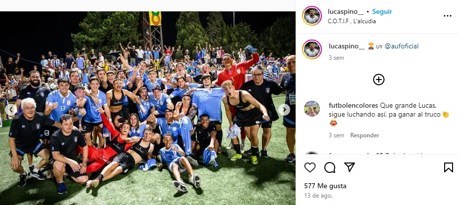 Lucas Pino formó parte del plantel campeón del Torneo de L’Alcudia (Instagram @lucaspino__).