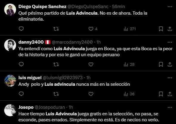 Hinchas molestos con Luis Advíncula (Foto: X).