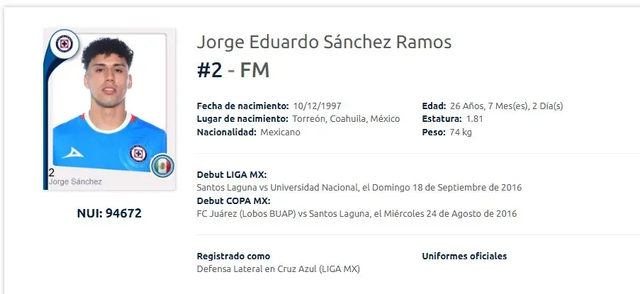 Jorge Sánchez, registrado por Cruz Azul ante la Liga MX. (Liga MX Oficial)