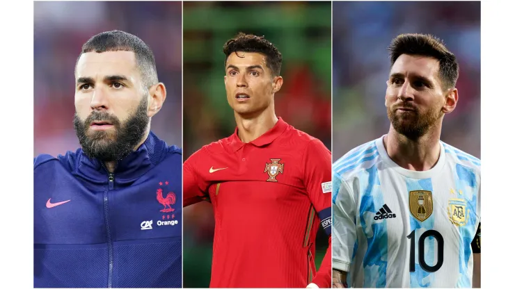 Fotos: (Christian Hofer/Getty Images/Carlos Rodrigues/Getty Images/	Juan Manuel Serrano Arce/Getty Images) - Benzema, Cristiano Ronaldo e Messi são alguns exemplo que podem fazer sua última Copa do Mundo no Catar
