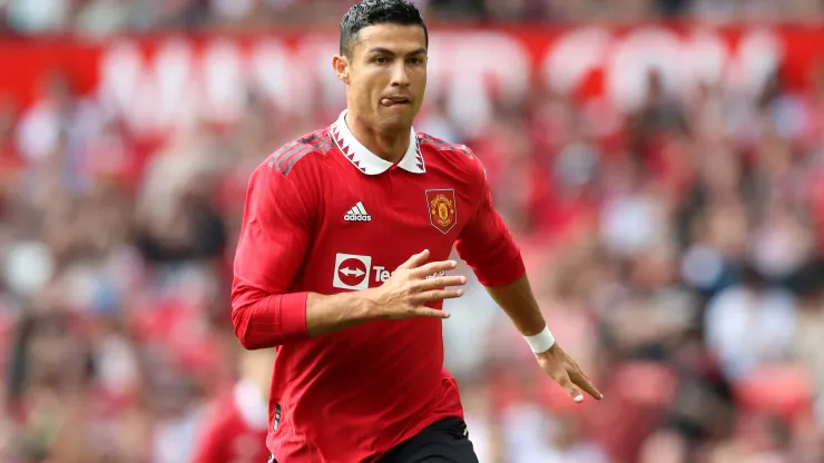 MANCHESTER, ENGLAND - JULY 31: Christiano Ronaldo of Manchester United during the Pre-Season Friendly match between Manchester United and Rayo Vallecano at Old Trafford on July 31, 2022 in Manchester, England. (Photo by Jan Kruger/Getty Images)
