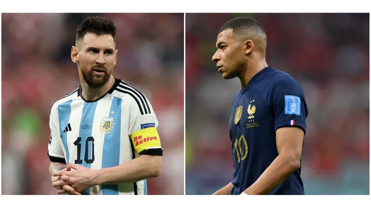 Fotos: (Lars Baron/Getty Images/Dan Mullan/Getty Images) - Messi e Mbappé disputam a taça da Copa do Mundo neste domingo (18)
