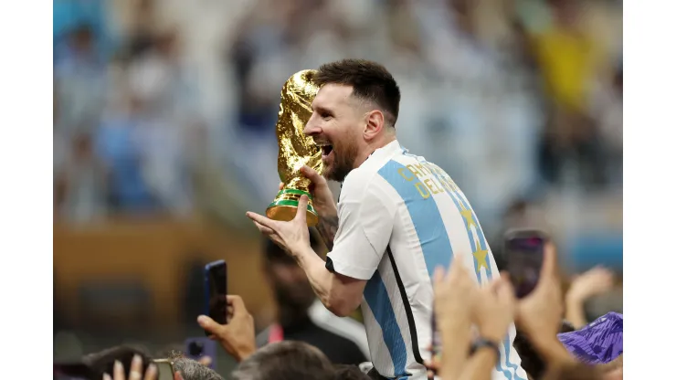 Lars Baron/ Getty Images- Lionel Messi celebrando o tri Mundial da Argentina
