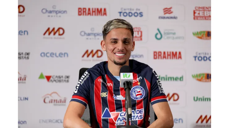 Foto: (Felipe Oliveira/EC Bahia) - Biel durante sua apresentação no Bahia nesta quinta (29)
