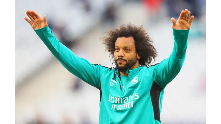 PARIS, FRANCE - MAY 27: Marcelo of Real Madrid reacts during the Real Madrid Training Session at Stade de France on May 27, 2022 in Paris, France. Real Madrid will face Liverpool in the UEFA Champions League final on May 28, 2022. (Photo by Catherine Ivill/Getty Images)
