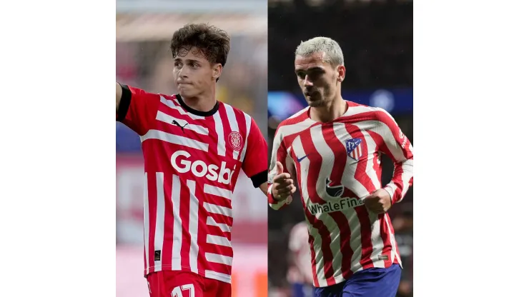 Alex Caparros/Gonzalo Arroyo Moreno/Getty Images- Roro Riquelme (Girona) e  Griezmann (Atlético de Madrid)
