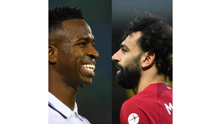 Michael Regan/Michael Steele/ Getty Images- Vinícius Junior (Real Madrid) e Mohamed Salah (Liverpool)
