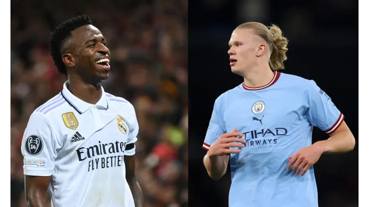 Catherine Ivill/Michael Regan/ Getty Images- Vinícius Jr. (Real Madrid) e  Erling Haaland (Manchester City)
