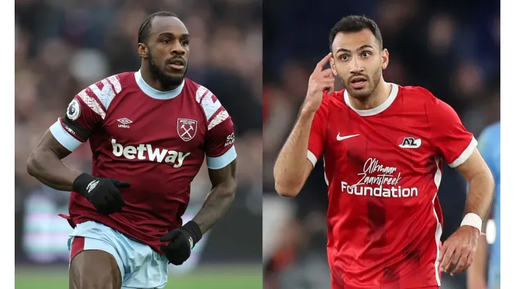 Julian Finney/Paolo Bruno/ Getty Images- Michail Antônio (West Ham) e Evangelos Pavlidis (AZ).
