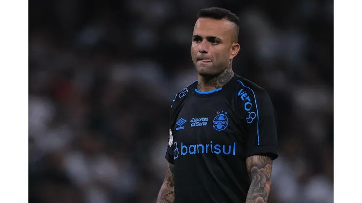 Luan jogador do Grêmio durante partida contra o Corinthians no estádio Arena Corinthians pelo campeonato Brasileiro A 2023. Foto: Ettore Chiereguini/AGIF
