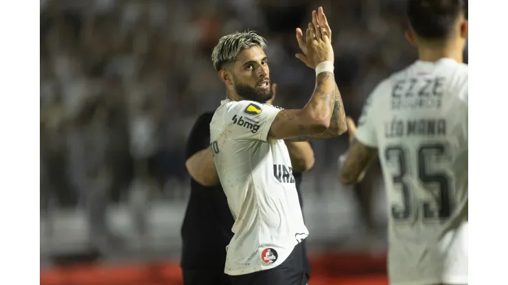 Yuri Alberto jogador do Corinthians comemora seu gol durante partida contra o Botafogo-SP no estadio Santa Cruz pelo campeonato Paulista 2024. Foto: Leonardo Lima/AGIF
