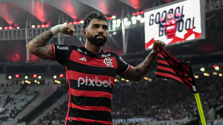 Gabigol jogador do Flamengo comemora gol durante partida no estádio Maracanã pelo campeonato Copa Do Brasil 2024. Foto: Thiago Ribeiro/AGIF
