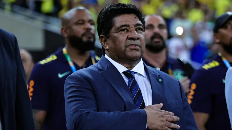 Ednaldo Rodrigues, presidente da CBF em foto de arquivo de 21 de Novembro de 2023 durante execução do hino nacional antes da partida contra o Argentina no estádio Maracanã pelo campeonato Eliminatórias Copa Do Mundo 2026. Foto: Fabio Giannelli/AGIF
