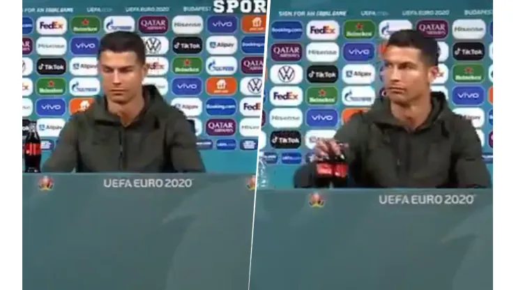 Video viral: a Cristiano Ronaldo le dieron una gaseosa en la rueda de prensa y se enojó