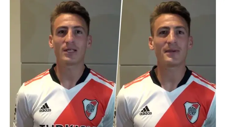 Braian Romero posando con la camiseta de River (Foto: River vía Twitter)
