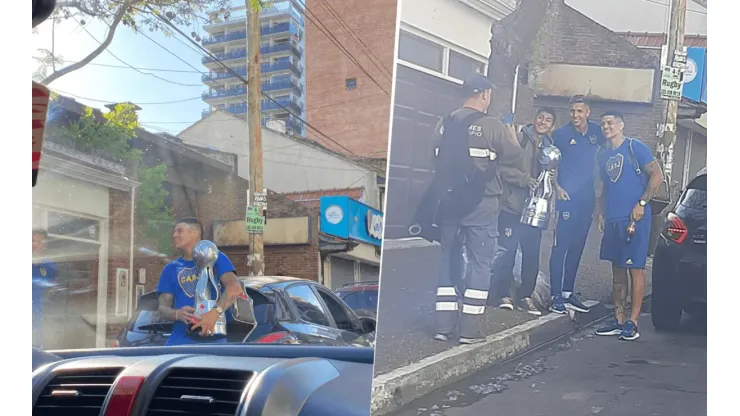 Rojo y Almendra, paseando con la copa.
