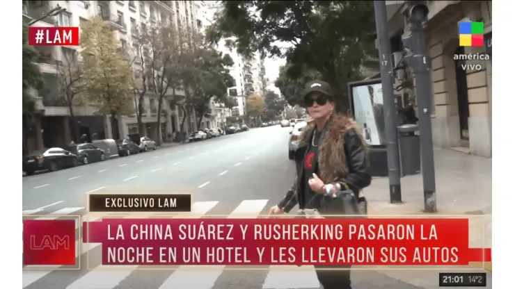 La China Suárez fue captada por las cámaras de LAM con Rusherking.
