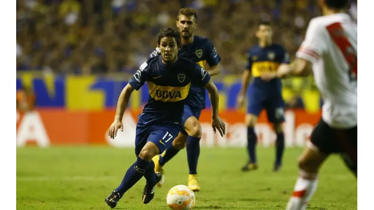 Marcelo Meli y Gino Peruzzi en el Boca-River de 2015.
