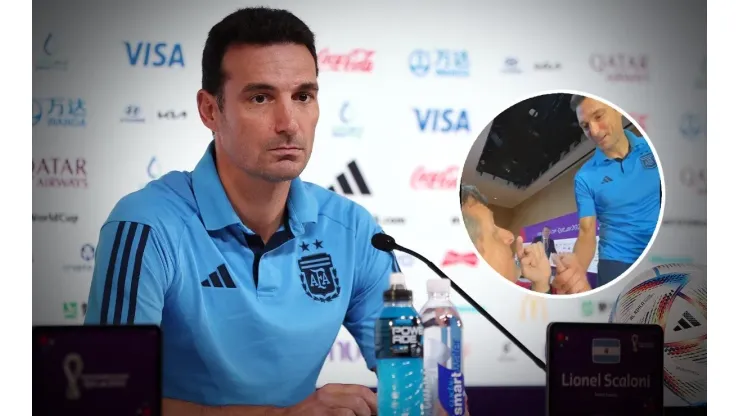 El regalo que le hicieron a Scaloni en plena conferencia de prensa.
