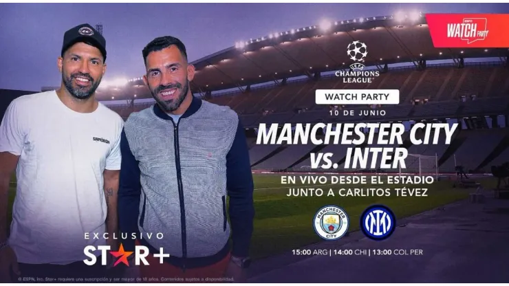 Dónde ver el Watch Party del Kun Agüero y Carlos Tevez por la FINAL de la UEFA Champions League 2022-2023