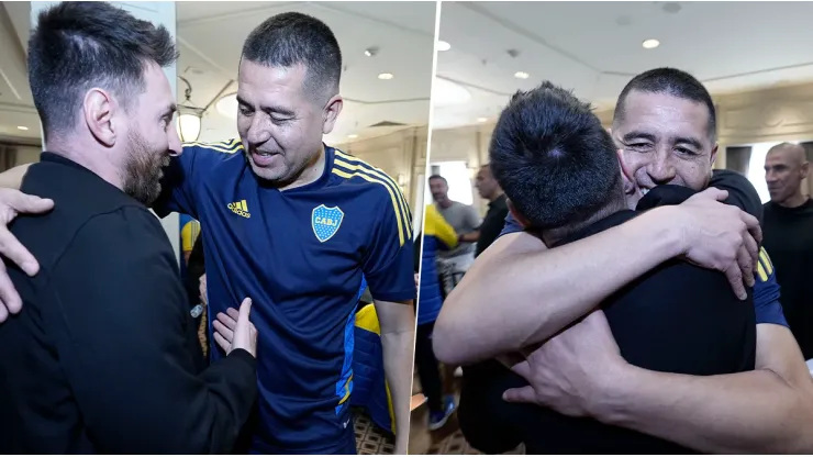 La imagen más esperada: el encuentro entre Messi y Riquelme antes de la despedida de Román