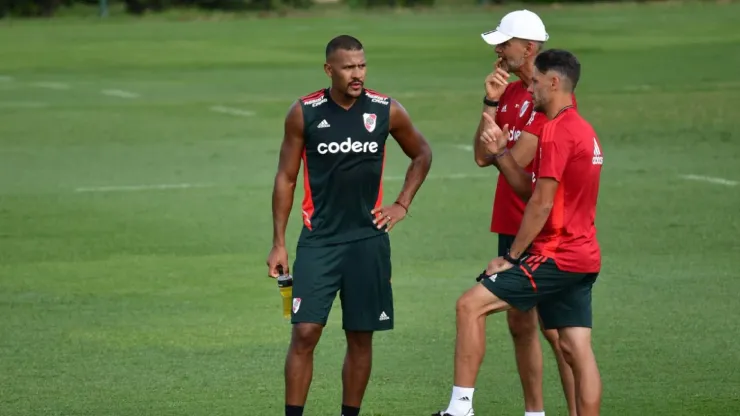 Rondón y Demichelis en el entrenamiento de River.
