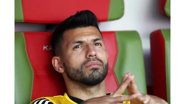 KAZAN, RUSSIA - JUNE 30:  Serigo Aguero of Argentina looks on from the bench prior to the 2018 FIFA World Cup Russia Round of 16 match between France and Argentina at Kazan Arena on June 30, 2018 in Kazan, Russia.  (Photo by Kevin C. Cox/Getty Images)
