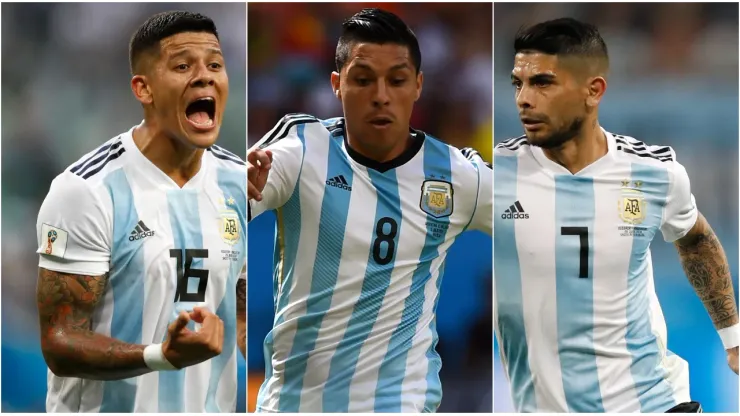 Marcos Rojo, Enzo Pérez y Éver Banega.
