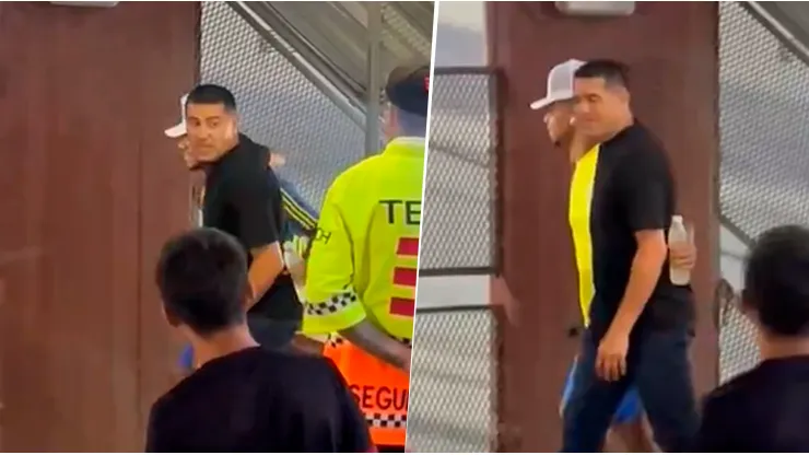 La llegada de Riquelme junto a Fabra.
