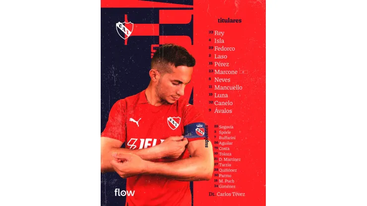 La alineación oficial de Independiente.