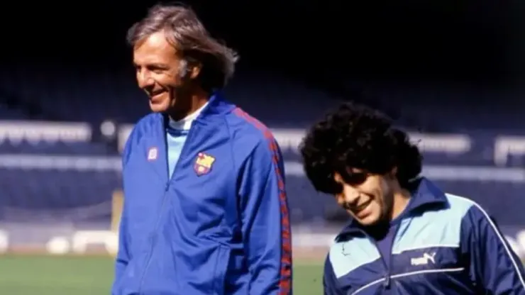 Menotti y Maradona, juntos en Barcelona.
