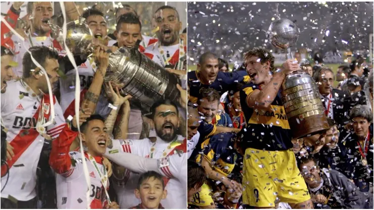 River celebra la Libertadores 2015 y Boca la de 2007.
