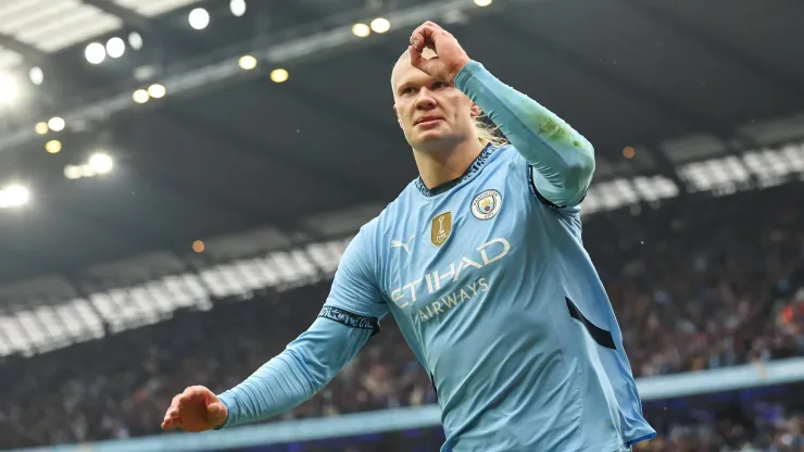 Haaland celebra su gol ante Arsenal.
