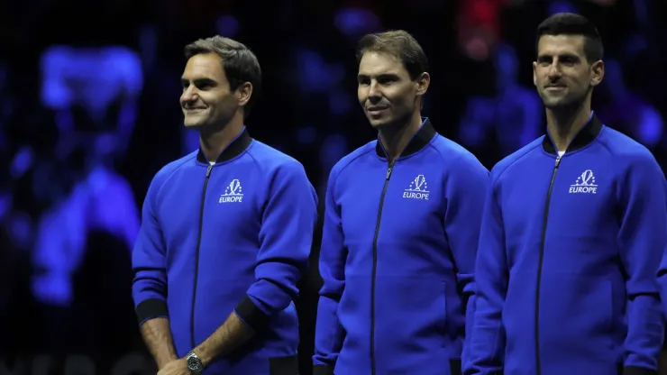 Roger Federer, Rafael Nadal y Novak Djokovic juntos.
